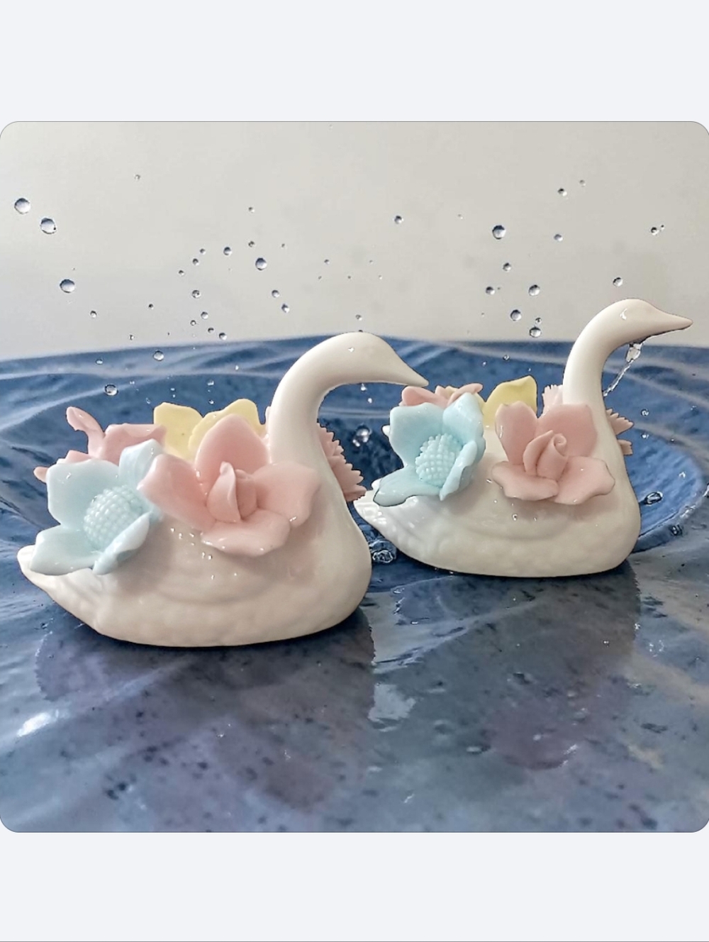 2 Vtg Mini Swan Candle Holders Applied Flowers Capodimonte Porcelain Shabby Chic